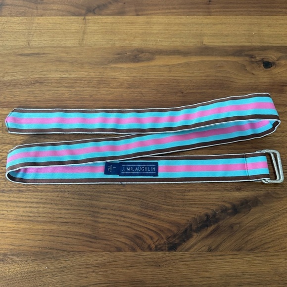 J. McLaughlin Accessories - J. MCLAUGHLIN Blue PINK brown Stripe Fabric Belt L preppy 43”